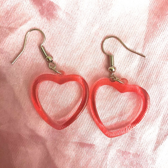 Clear Pink Heart Earrings - Picture 2 of 2